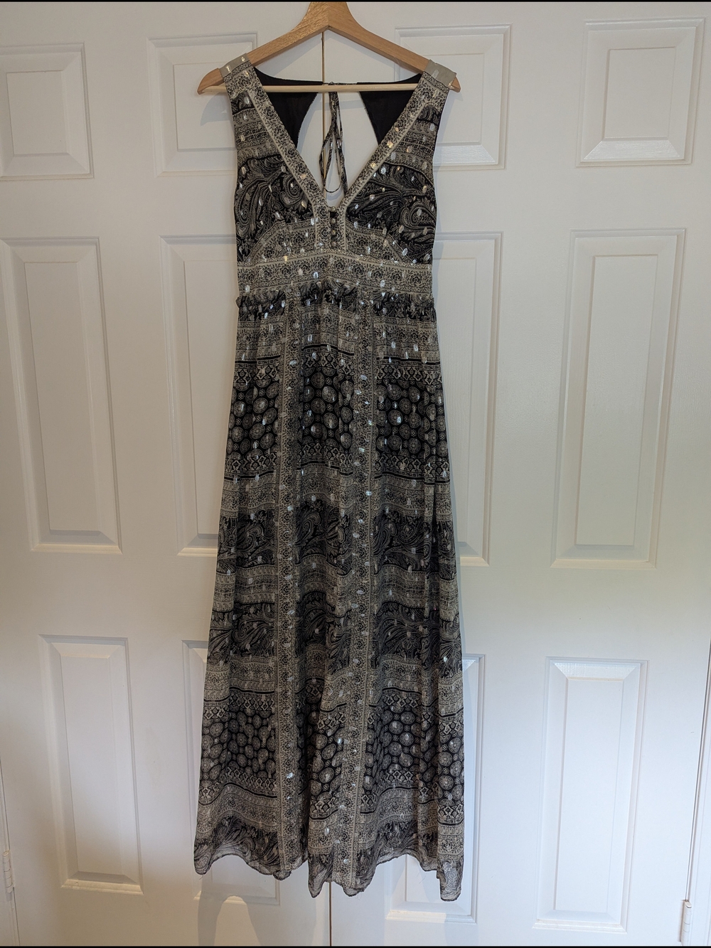 Monsoon Black Paisley Maxi Dress Boho Whimsigoth Gypsy Witchy Festival Wedding S